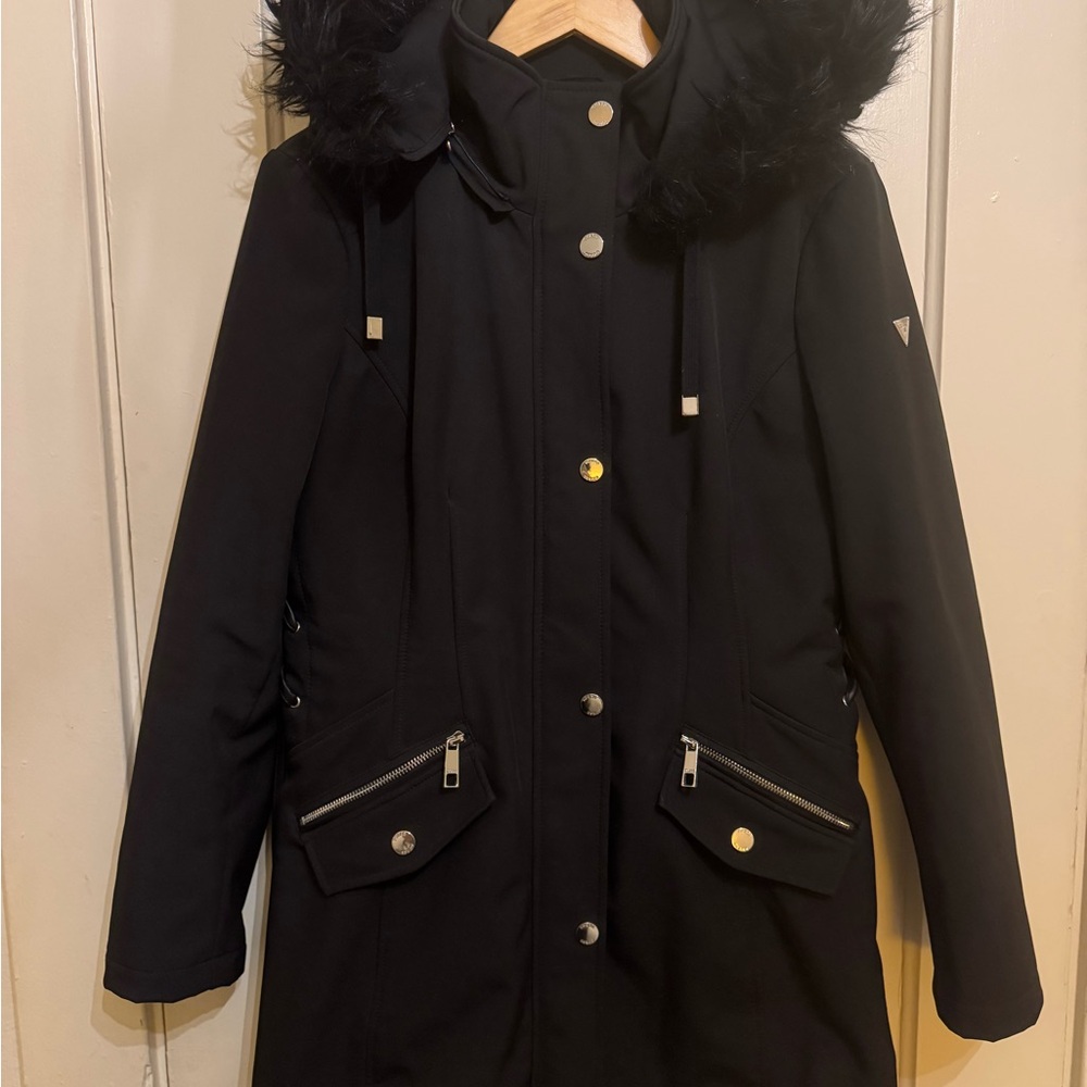 Women's GUESS Black Fur-Trimmed Parka